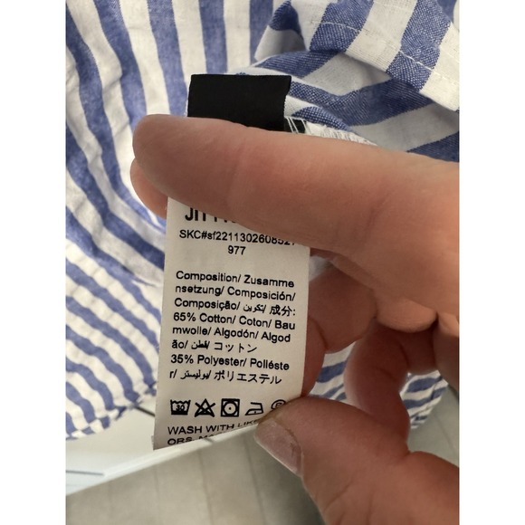 Women's L / XL Blouse Seersucker Twisted Back Sleeveless White Blue Stripes - Picture 5 of 5